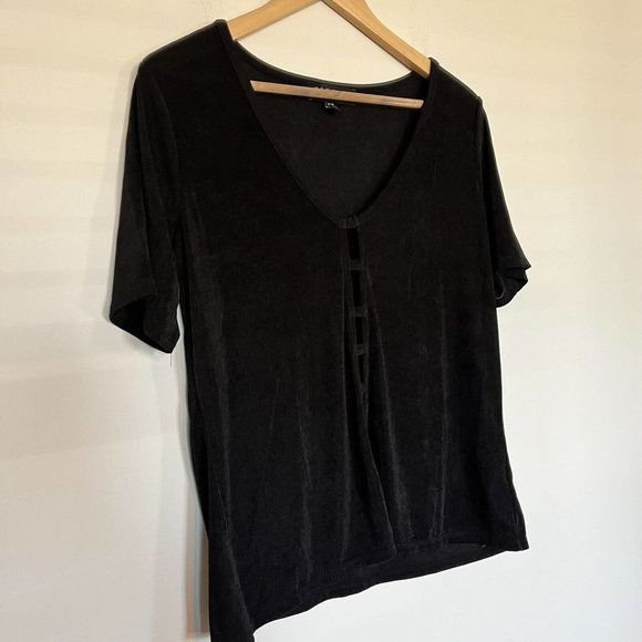 Eloquii Black Top Shirt Blouse Short Sleeve‎ Sheer Cutouts Size Women 14/16 NWT - Picture 3 of 10